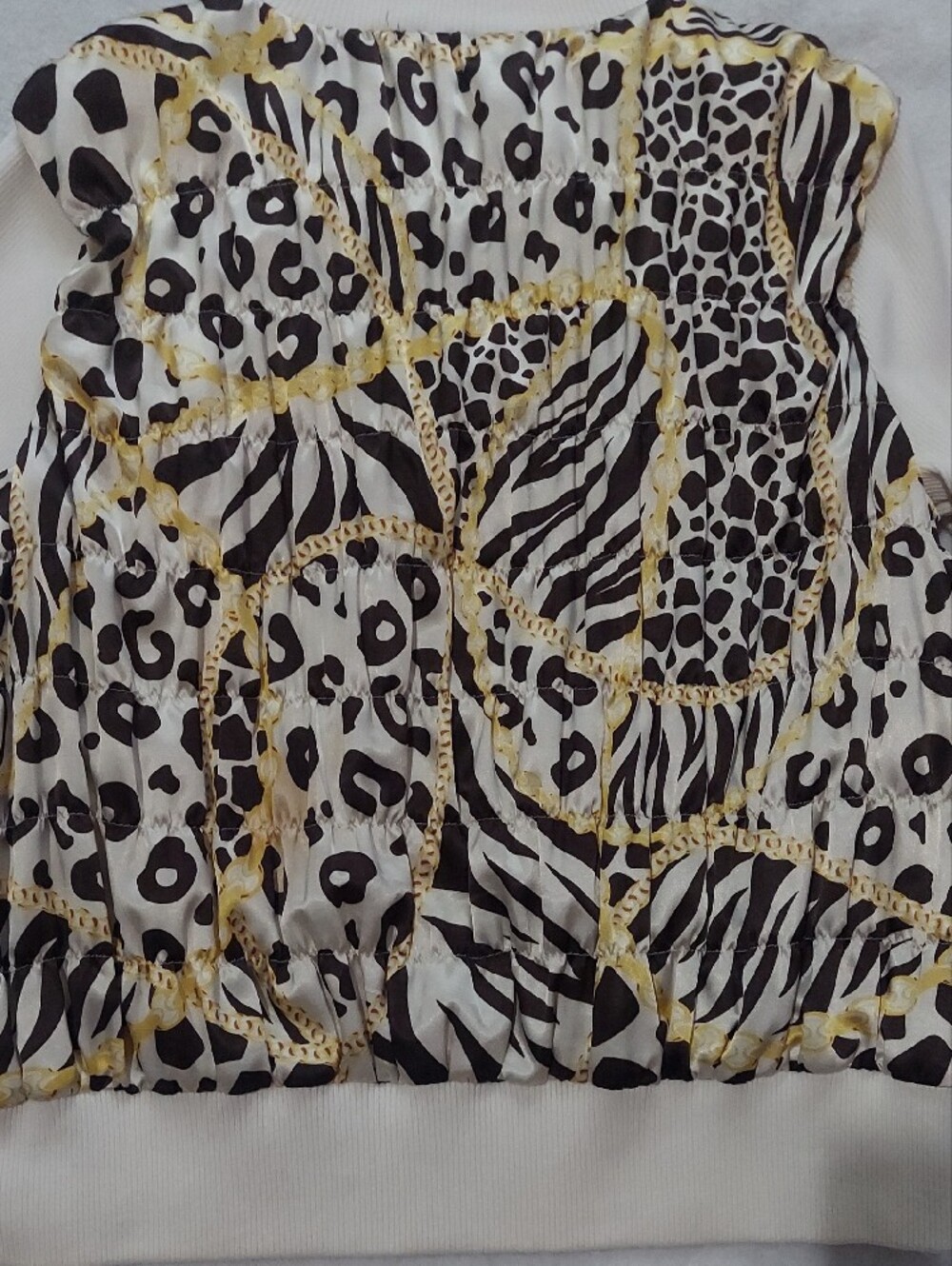 6 for $10 M&M Multiples Cream Zip-Front Animal Print Jacket with Gold Accents - Picture 12 of 14